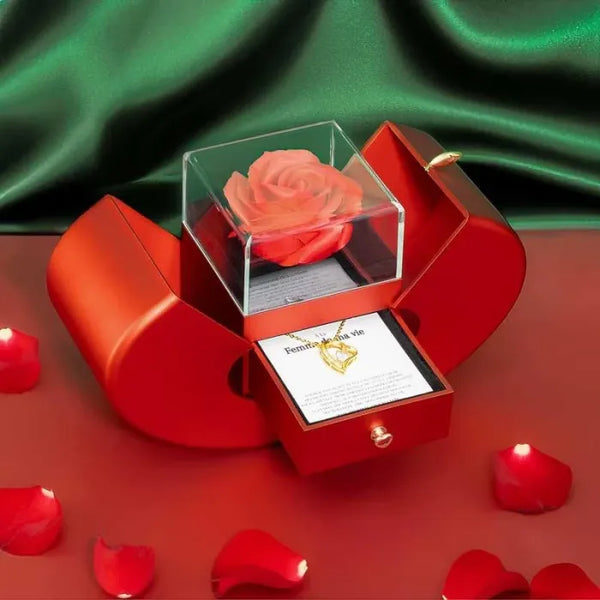 Heart Necklace & Preserved Rose Gift Set – A Timeless Romance
